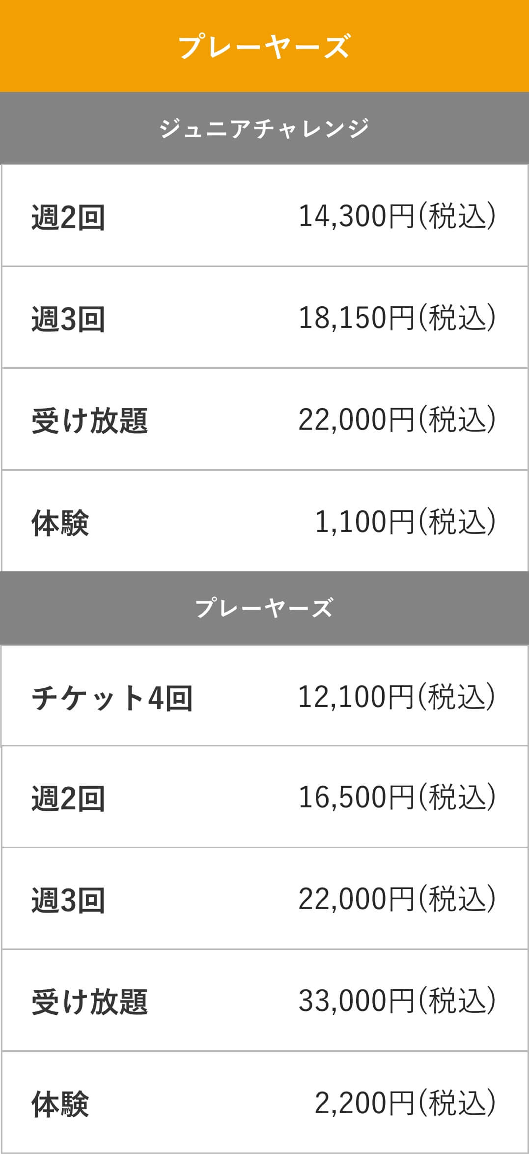 料金表