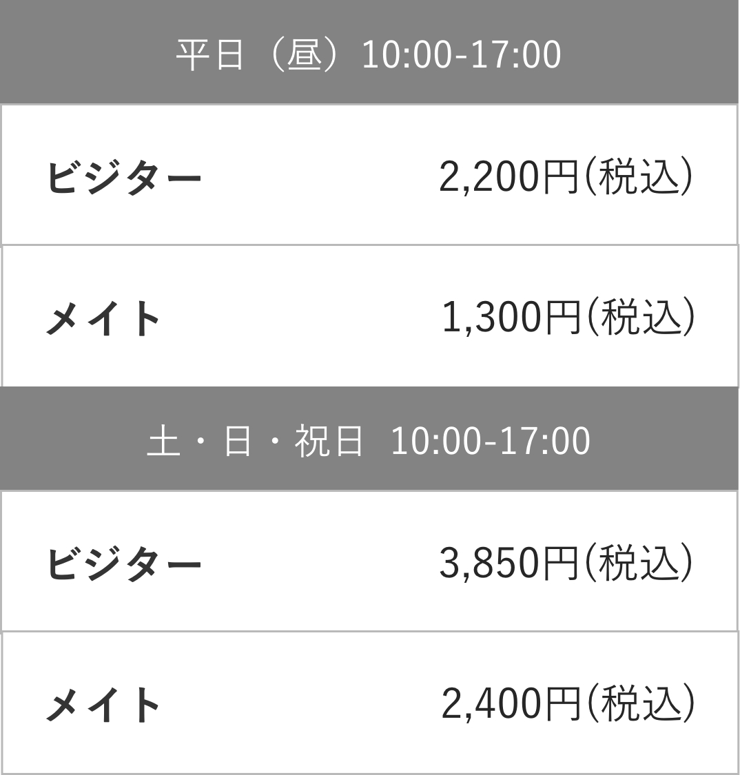 1時間 / 1面使用の場合の料金